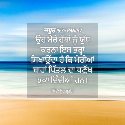 Picture 04 - ਜ਼ਬੂਰ 18:34 PANIRV - ਉਹ ਮੇਰੇ ਹੱਥਾਂ ਨੂੰ - Bible Verse Picture