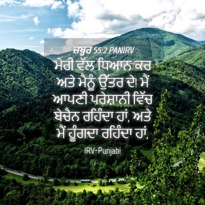 Picture 04 - ਜ਼ਬੂਰ 55:2 PANIRV - ਮੇਰੀ ਵੱਲ ਧਿਆਨ ਕਰ - Bible Verse Picture