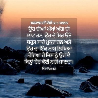Picture 04 - ਪਰਕਾਸ਼ ਦੀ ਪੋਥੀ 19:12 PANIRV - ਉਹ ਦੀਆਂ ਅੱਖਾਂ ਅੱਗ - Bible Verse Picture