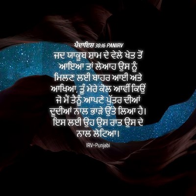 Picture 04 - ਪੈਦਾਇਸ਼ 30:16 PANIRV - ਜਦ ਯਾਕੂਬ ਸ਼ਾਮ ਦੇ - Bible Verse Picture