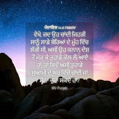 Picture 04 - ਪੈਦਾਇਸ਼ 44:8 PANIRV - ਵੇਖੋ, ਜਦ ਉਹ ਚਾਂਦੀ - Bible Verse Picture