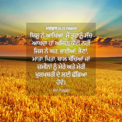 Picture 04 - ਮਰਕੁਸ 10:29 PANIRV - ਯਿਸੂ ਨੇ ਆਖਿਆ, ਮੈਂ - Bible Verse Picture