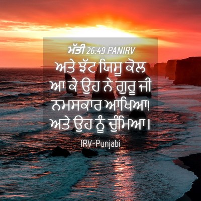 Picture 04 - ਮੱਤੀ 26:49 PANIRV - ਅਤੇ ਝੱਟ ਯਿਸੂ ਕੋਲ ਆ - Bible Verse Picture
