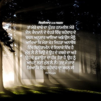 Picture 04 - ਯਿਰਮਿਯਾਹ 32:8 PANIRV - ਤਾਂ ਮੇਰੇ ਚਾਚੇ ਦਾ - Bible Verse Picture
