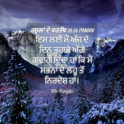 Picture 04 - ਰਸੂਲਾਂ ਦੇ ਕਰਤੱਬ 20:26 PANIRV - ਇਸ ਲਈ ਮੈਂ ਅੱਜ ਦੇ - Bible Verse Picture