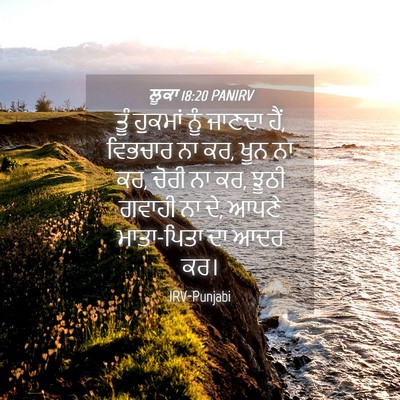 Picture 04 - ਲੂਕਾ 18:20 PANIRV - ਤੂੰ ਹੁਕਮਾਂ ਨੂੰ - Bible Verse Picture