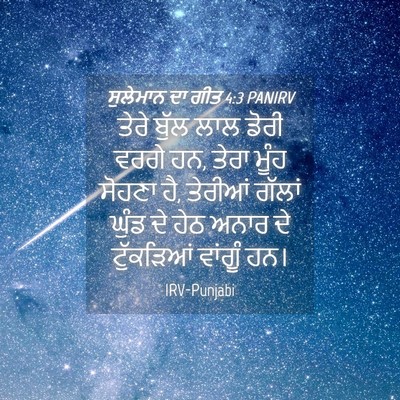 Picture 04 - ਸੁਲੇਮਾਨ ਦਾ ਗੀਤ 4:3 PANIRV - ਤੇਰੇ ਬੁੱਲ ਲਾਲ ਡੋਰੀ - Bible Verse Picture
