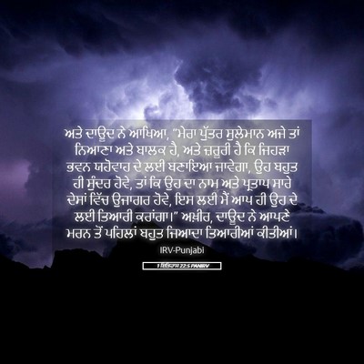 Picture 05 - 1 ਇਤਿਹਾਸ 22:5 PANIRV - ਅਤੇ ਦਾਊਦ ਨੇ ਆਖਿਆ, - Bible Verse Picture