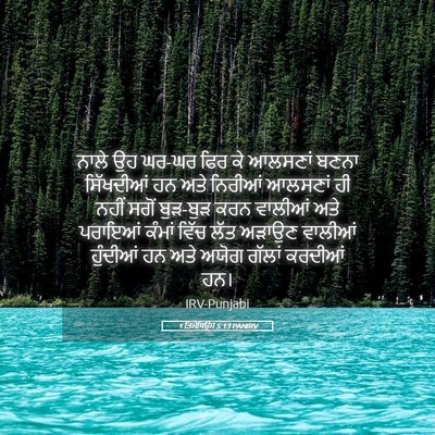 Picture 05 - 1 ਤਿਮੋਥਿਉਸ 5:13 PANIRV - ਨਾਲੇ ਉਹ ਘਰ-ਘਰ ਫਿਰ - Bible Verse Picture