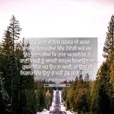Picture 05 - ਅਸਤਰ 1:17 PANIRV - ਕਿਉਂਕਿ ਰਾਣੀ ਦੀ ਇਸ - Bible Verse Picture
