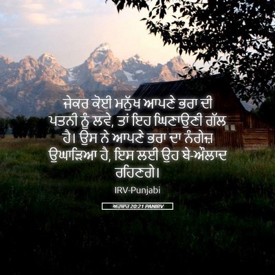 Picture 05 - ਅਹਬਾਰ 20:21 PANIRV - ਜੇਕਰ ਕੋਈ ਮਨੁੱਖ - Bible Verse Picture