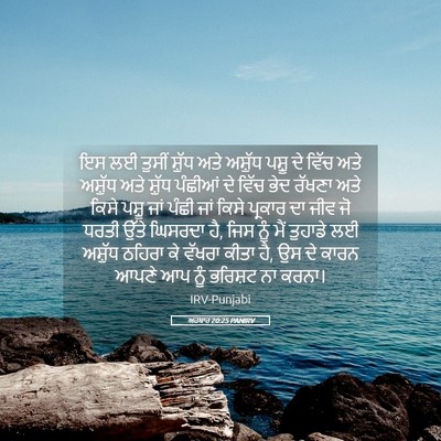 Picture 05 - ਅਹਬਾਰ 20:25 PANIRV - ਇਸ ਲਈ ਤੁਸੀਂ ਸ਼ੁੱਧ - Bible Verse Picture