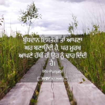 Picture 05 - ਕਹਾਉਤਾਂ 14:1 PANIRV - ਬੁੱਧਵਾਨ ਇਸਤਰੀ ਤਾਂ - Bible Verse Picture