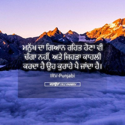 Picture 05 - ਕਹਾਉਤਾਂ 19:2 PANIRV - ਮਨੁੱਖ ਦਾ ਗਿਆਨ ਰਹਿਤ - Bible Verse Picture