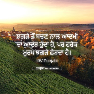 Picture 05 - ਕਹਾਉਤਾਂ 20:3 PANIRV - ਝਗੜੇ ਤੋਂ ਬਚਣ ਨਾਲ - Bible Verse Picture