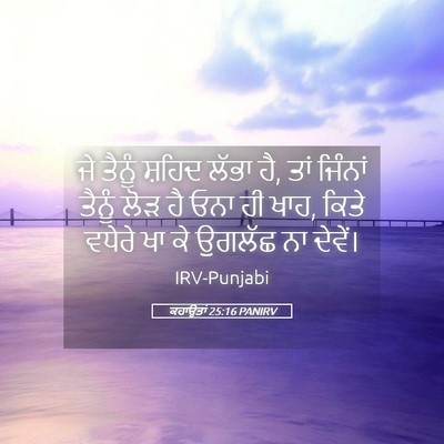 Picture 05 - ਕਹਾਉਤਾਂ 25:16 PANIRV - ਜੇ ਤੈਨੂੰ ਸ਼ਹਿਦ - Bible Verse Picture