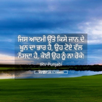 Picture 05 - ਕਹਾਉਤਾਂ 28:17 PANIRV - ਜਿਸ ਆਦਮੀ ਉੱਤੇ ਕਿਸੇ - Bible Verse Picture