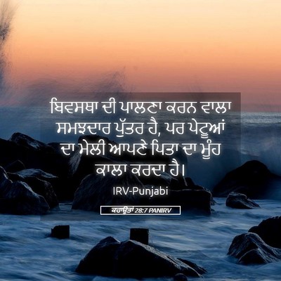 Picture 05 - ਕਹਾਉਤਾਂ 28:7 PANIRV - ਬਿਵਸਥਾ ਦੀ ਪਾਲਣਾ - Bible Verse Picture