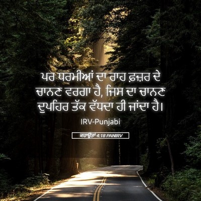 Picture 05 - ਕਹਾਉਤਾਂ 4:18 PANIRV - ਪਰ ਧਰਮੀਆਂ ਦਾ ਰਾਹ - Bible Verse Picture