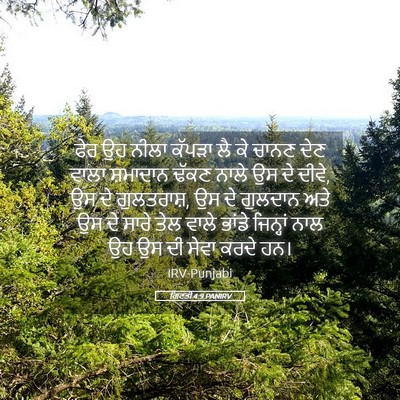 Picture 05 - ਗਿਣਤੀ 4:9 PANIRV - ਫੇਰ ਉਹ ਨੀਲਾ ਕੱਪੜਾ - Bible Verse Picture