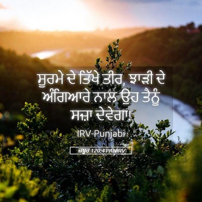 Picture 05 - ਜ਼ਬੂਰ 120:4 PANIRV - ਸੂਰਮੇ ਦੇ ਤਿੱਖੇ ਤੀਰ, - Bible Verse Picture