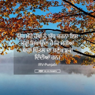 Picture 05 - ਜ਼ਬੂਰ 18:34 PANIRV - ਉਹ ਮੇਰੇ ਹੱਥਾਂ ਨੂੰ - Bible Verse Picture