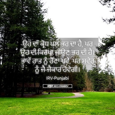 Picture 05 - ਜ਼ਬੂਰ 30:5 PANIRV - ਉਹ ਦਾ ਕ੍ਰੋਧ ਪਲ ਭਰ - Bible Verse Picture