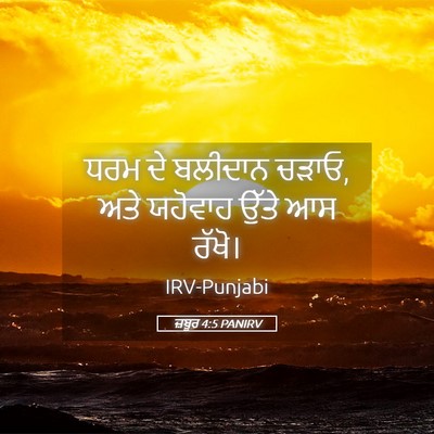 Picture 05 - ਜ਼ਬੂਰ 4:5 PANIRV - ਧਰਮ ਦੇ ਬਲੀਦਾਨ ਚੜਾਓ, - Bible Verse Picture