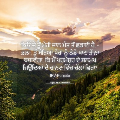 Picture 05 - ਜ਼ਬੂਰ 56:13 PANIRV - ਕਿਉਂ ਜੋ ਤੂੰ ਮੇਰੀ - Bible Verse Picture