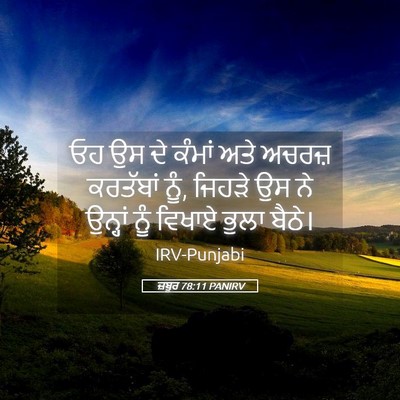 Picture 05 - ਜ਼ਬੂਰ 78:11 PANIRV - ਓਹ ਉਸ ਦੇ ਕੰਮਾਂ ਅਤੇ - Bible Verse Picture