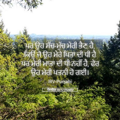 Picture 05 - ਪੈਦਾਇਸ਼ 20:12 PANIRV - ਪਰ ਉਹ ਸੱਚ-ਮੁੱਚ ਮੇਰੀ - Bible Verse Picture
