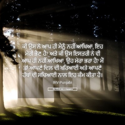 Picture 05 - ਪੈਦਾਇਸ਼ 20:5 PANIRV - ਕੀ ਉਸ ਨੇ ਆਪ ਹੀ - Bible Verse Picture