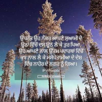 Picture 05 - ਪੈਦਾਇਸ਼ 24:10 PANIRV - ਉਪਰੰਤ ਉਹ ਨੌਕਰ ਆਪਣੇ - Bible Verse Picture