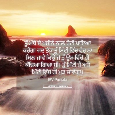Picture 05 - ਪੈਦਾਇਸ਼ 3:19 PANIRV - ਤੂੰ ਮੱਥੇ ਦੇ ਪਸੀਨੇ - Bible Verse Picture