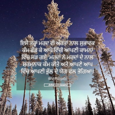 Picture 05 - ਰੋਮੀਆਂ 1:27 PANIRV - ਇਸੇ ਤਰ੍ਹਾਂ ਮਰਦ ਵੀ - Bible Verse Picture