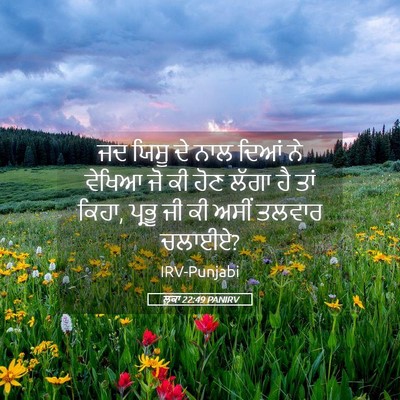 Picture 05 - ਲੂਕਾ 22:49 PANIRV - ਜਦ ਯਿਸੂ ਦੇ ਨਾਲ ਦਿਆਂ - Bible Verse Picture
