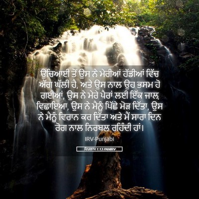 Picture 05 - ਵਿਰਲਾਪ 1:13 PANIRV - ਉਚਿਆਈ ਤੋਂ ਉਸ ਨੇ - Bible Verse Picture