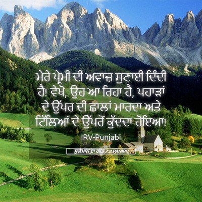 Picture 05 - ਸੁਲੇਮਾਨ ਦਾ ਗੀਤ 2:8 PANIRV - ਮੇਰੇ ਪ੍ਰੇਮੀ ਦੀ - Bible Verse Picture