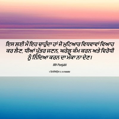Picture 06 - 1 ਤਿਮੋਥਿਉਸ 5:14 PANIRV - ਇਸ ਲਈ ਮੈਂ ਇਹ - Bible Verse Picture