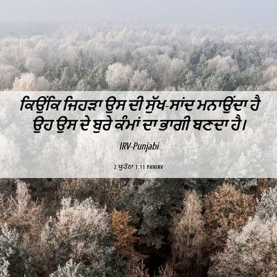 Picture 06 - 2 ਯੂਹੰਨਾ 1:11 PANIRV - ਕਿਉਂਕਿ ਜਿਹੜਾ ਉਸ ਦੀ - Bible Verse Picture