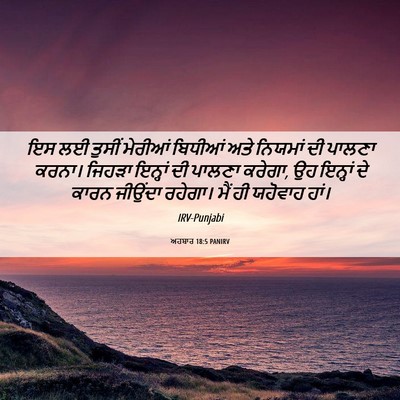 Picture 06 - ਅਹਬਾਰ 18:5 PANIRV - ਇਸ ਲਈ ਤੁਸੀਂ ਮੇਰੀਆਂ - Bible Verse Picture