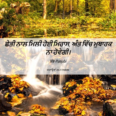 Picture 06 - ਕਹਾਉਤਾਂ 20:21 PANIRV - ਛੇਤੀ ਨਾਲ ਮਿਲੀ ਹੋਈ - Bible Verse Picture