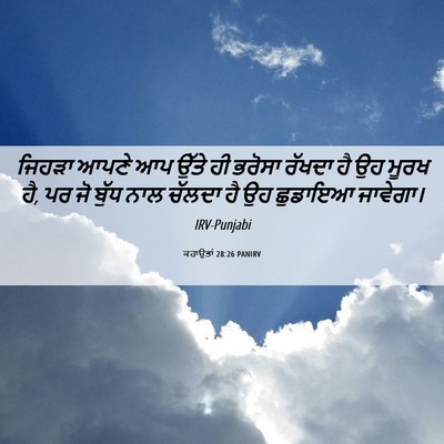 Picture 06 - ਕਹਾਉਤਾਂ 28:26 PANIRV - ਜਿਹੜਾ ਆਪਣੇ ਆਪ ਉੱਤੇ - Bible Verse Picture