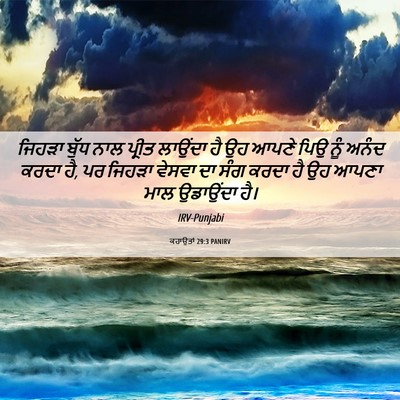 Picture 06 - ਕਹਾਉਤਾਂ 29:3 PANIRV - ਜਿਹੜਾ ਬੁੱਧ ਨਾਲ - Bible Verse Picture