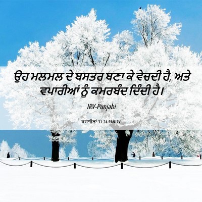 Picture 06 - ਕਹਾਉਤਾਂ 31:24 PANIRV - ਉਹ ਮਲਮਲ ਦੇ ਬਸਤਰ ਬਣਾ - Bible Verse Picture