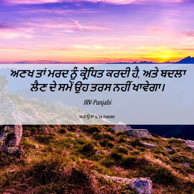 Picture 06 - ਕਹਾਉਤਾਂ 6:34 PANIRV - ਅਣਖ ਤਾਂ ਮਰਦ ਨੂੰ - Bible Verse Picture