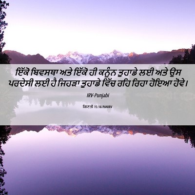 Picture 06 - ਗਿਣਤੀ 15:16 PANIRV - ਇੱਕੋ ਬਿਵਸਥਾ ਅਤੇ - Bible Verse Picture