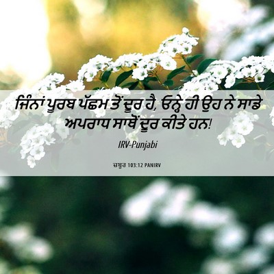 Picture 06 - ਜ਼ਬੂਰ 103:12 PANIRV - ਜਿੰਨਾਂ ਪੂਰਬ ਪੱਛਮ - Bible Verse Picture