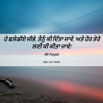 Picture 06 - ਜ਼ਬੂਰ 120:3 PANIRV - ਹੇ ਛਲੇਡੀਏ ਜੀਭੇ, - Bible Verse Picture
