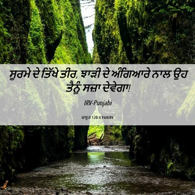 Picture 06 - ਜ਼ਬੂਰ 120:4 PANIRV - ਸੂਰਮੇ ਦੇ ਤਿੱਖੇ ਤੀਰ, - Bible Verse Picture